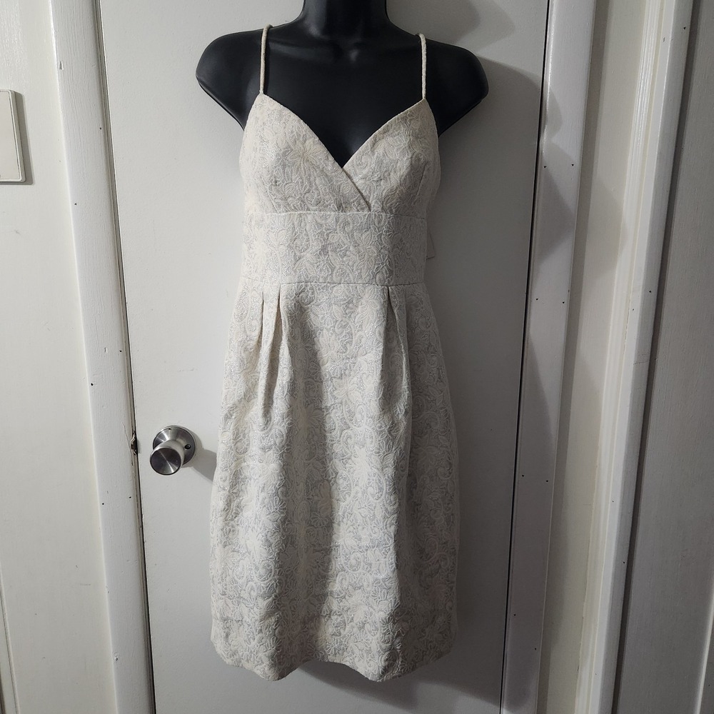 NWT BCBG Maxazria Women's Ivory  Silver Metallic Party Dress Sleeveless Size 6